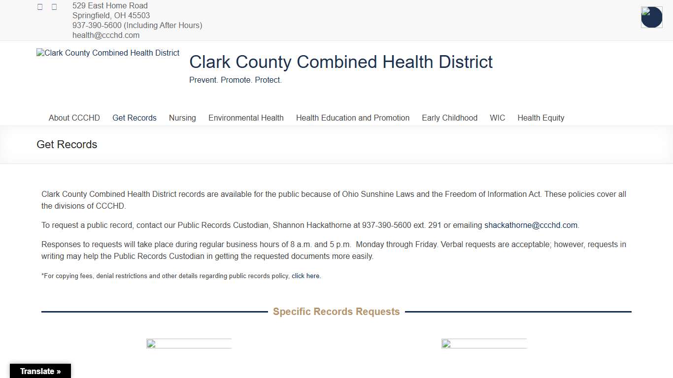 Get Records – Clark County Combined Health District