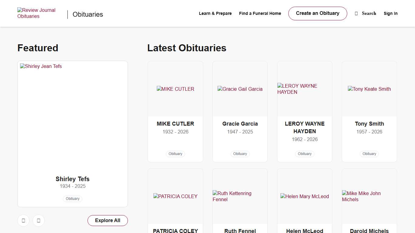 Obituaries Review Journal