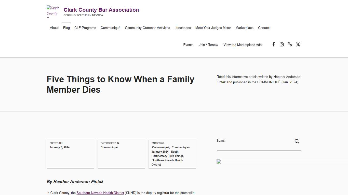 Five Things to Know When a Family Member Dies – Clark County Bar Association