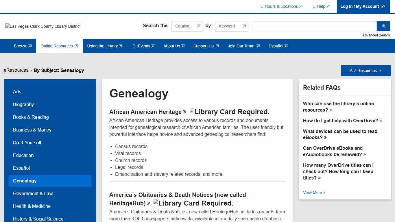 Genealogy Las Vegas-Clark County Library District